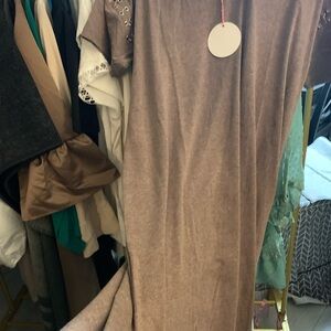 Hayden Taupe Maxi Dress with metal hook Sleeves